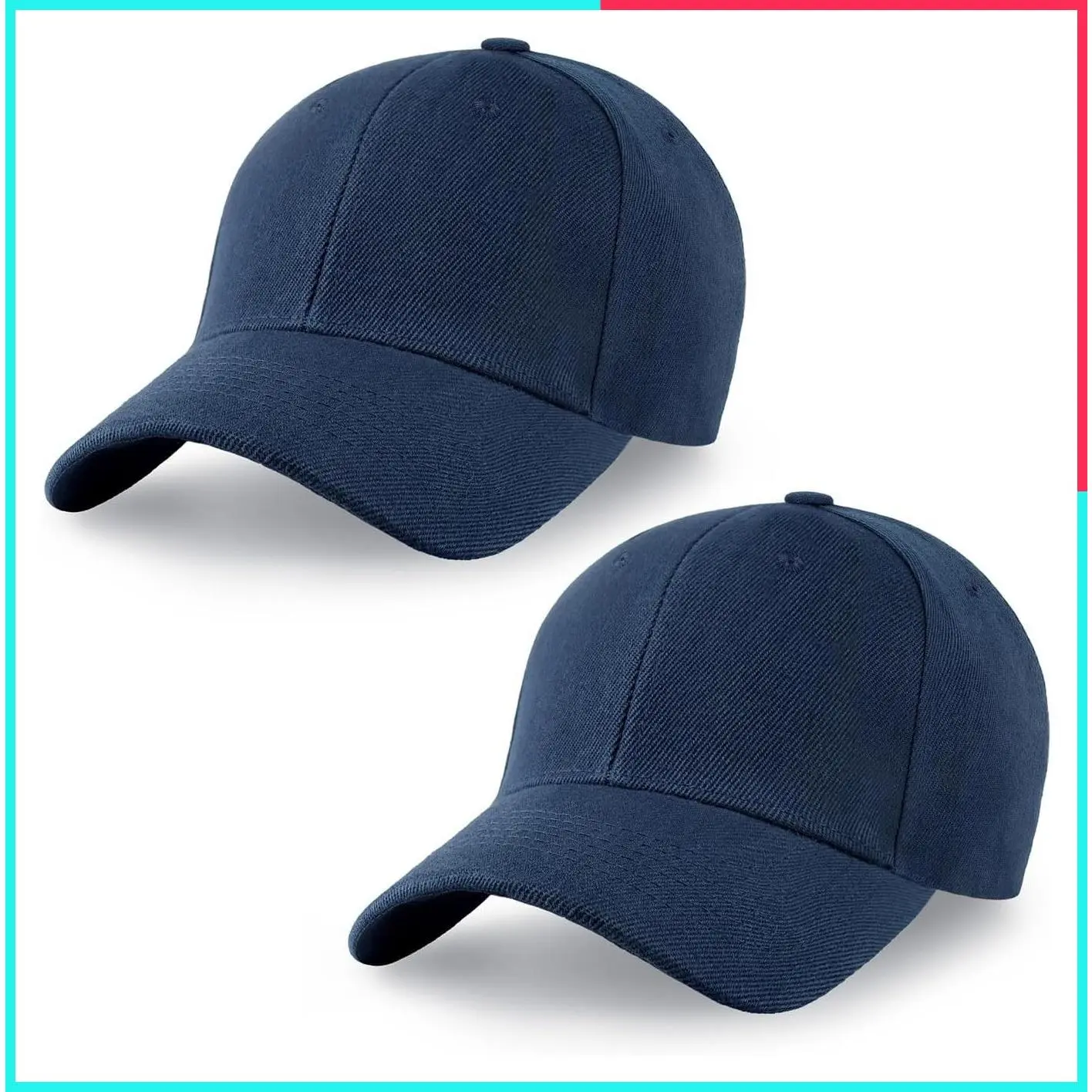 2-Pack Structured Baseball Caps Adjustable Snapback Blank Front for Custom Embroidery Running Workout Ready