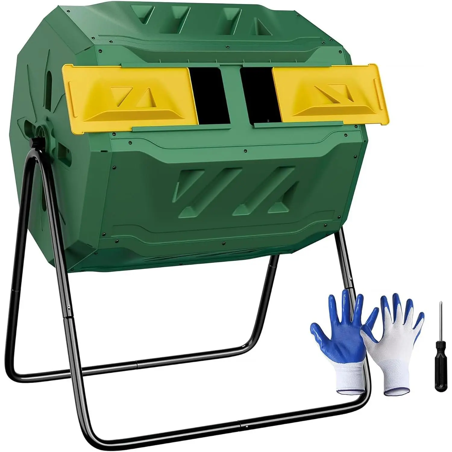 43 Gallon Large Dual Chamber Composting Tumbler Outdoor Garden Rotating Compost Bin Tumbling Composter with Sliding Door, Green
