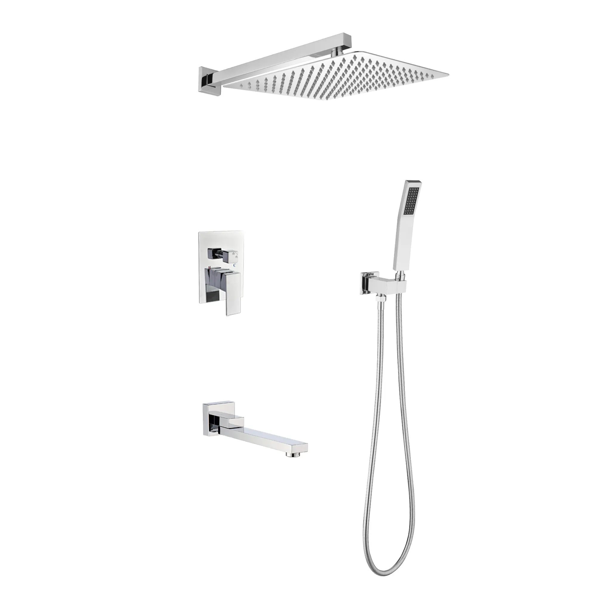 ARCH Wall Mounted Shower System Combo with Hand Shower, 12 Inch Rain Shower Head and Tub Spout, Modern Bathroom Shower Fixture Set, Brushed Nickel Finish, Complete Shower Kit for Master Bath or Guest Bathroom Remodel, Bathroom Shower Door