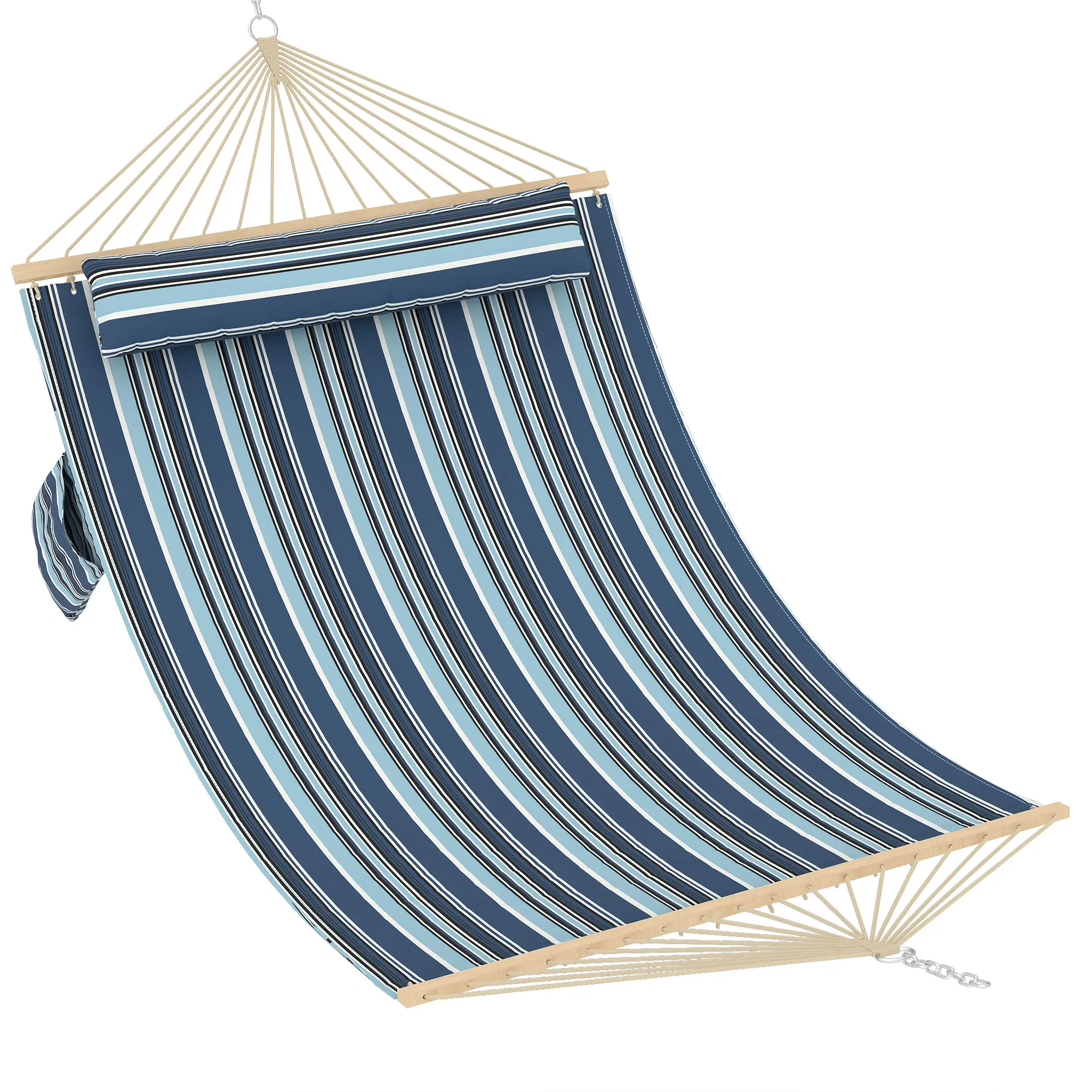 Garvee Quilted Double Hammock for 2 Adults – Extra Large Swing Bed with Hardwood Spreader Bars, Detachable Pillow, Weather-Resistant, 450lbs Capacity – Outdoor Patio Garden Lounger – Dark Gray/Tan