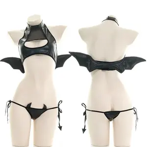 Lolita Halloween Bat Cosplay Bikini Set Little Devil Wings Bra Underwear  Pants Costume Demon Design Cute Anime Girls Women Gift