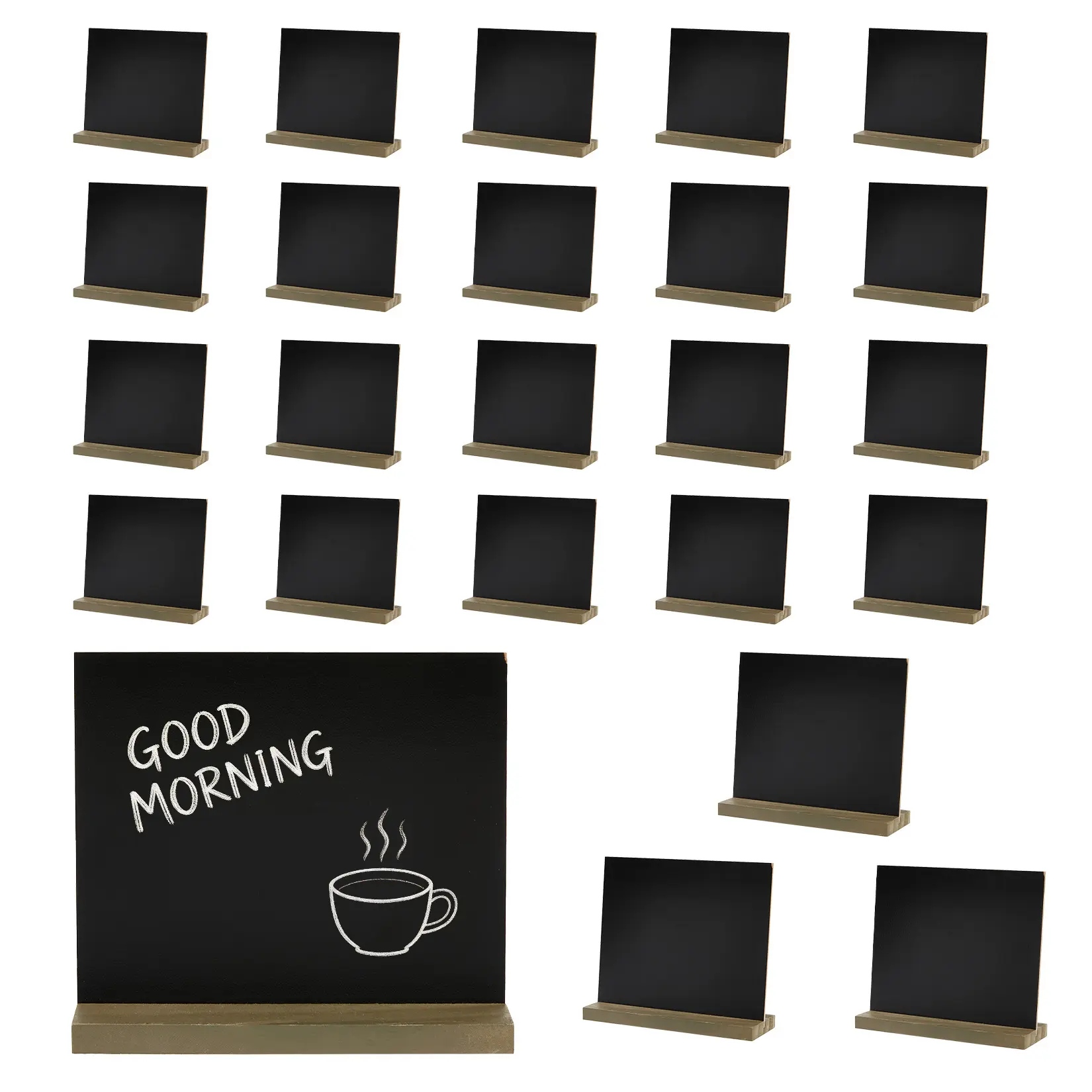 24 Pack Vintage Mini Tabletop Chalkboard Signs -Single Sided MDF Blackboard - Reusable and Erasable Countertop Display with Wooden Stand
