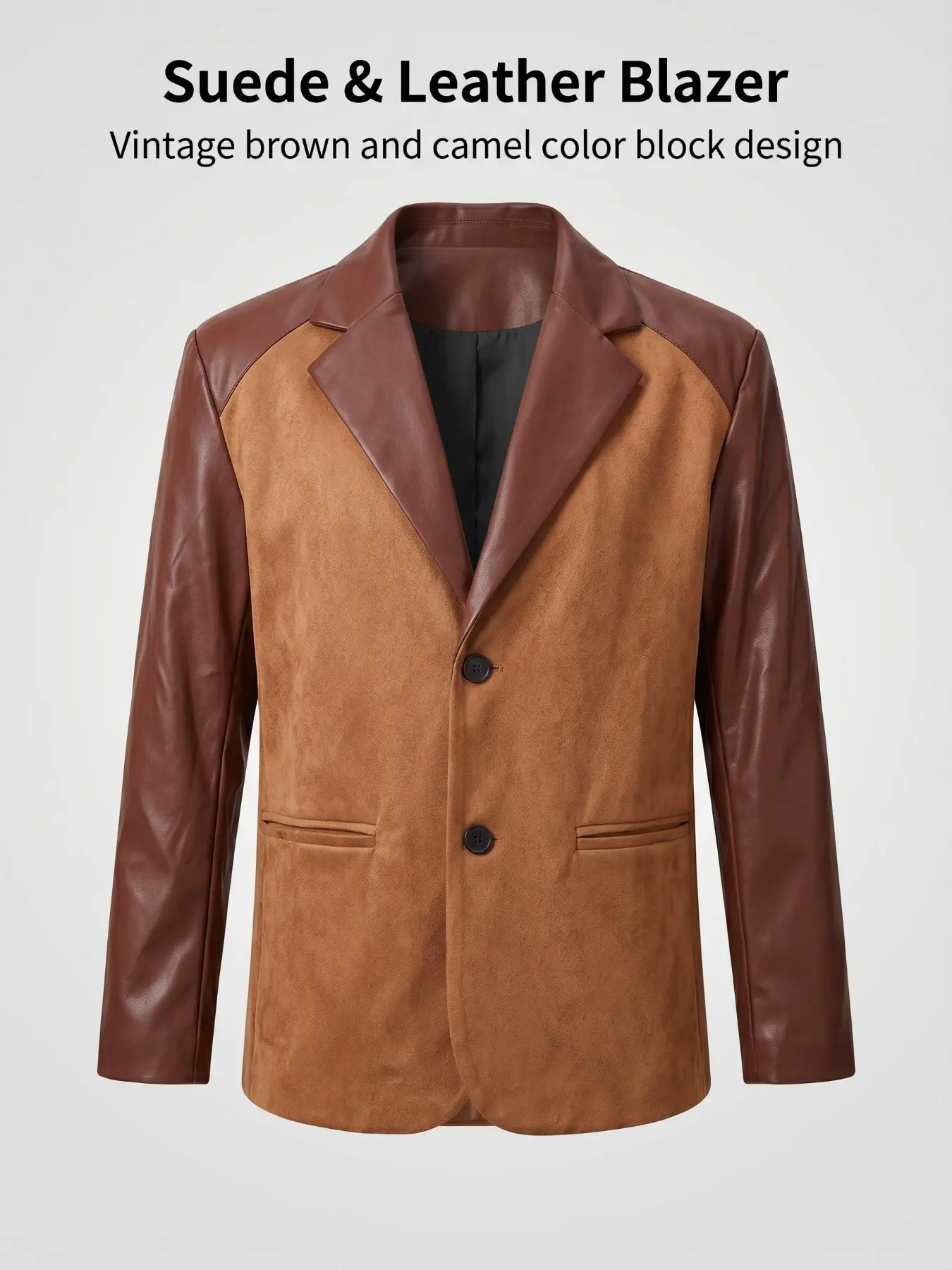 Viral TikTok Men's Spring and Autumn Same-color suede Patchwork Leather Blazer, Single Breasted business banquet Casual Formal Jacket coat