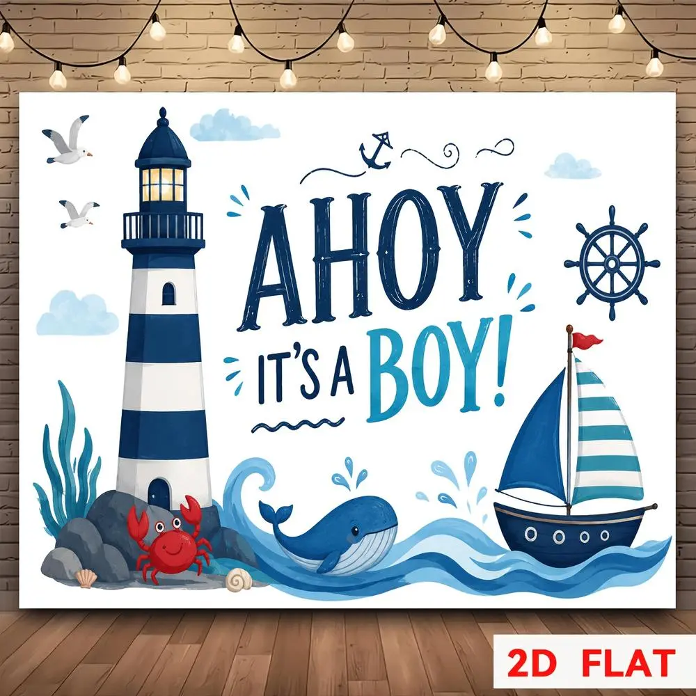 Glam 2D Flat Nautical Themed HD Digitally Printed Polyester Photography Backdrop, Soft Lightweight Foldable Backdrop Cloth for Event Photos, Portrait Shooting