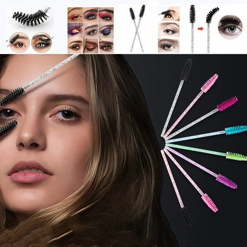 50pcs Eyelash & Eyebrow Spoolie Brush Set, Mascara Wand Applicators, Lash Extension Aftercare, Portable Travel Makeup Tools, Cosmetics Makeup Tool, Cosmetics Accessories, Easy Clean, Eyelash Brushes