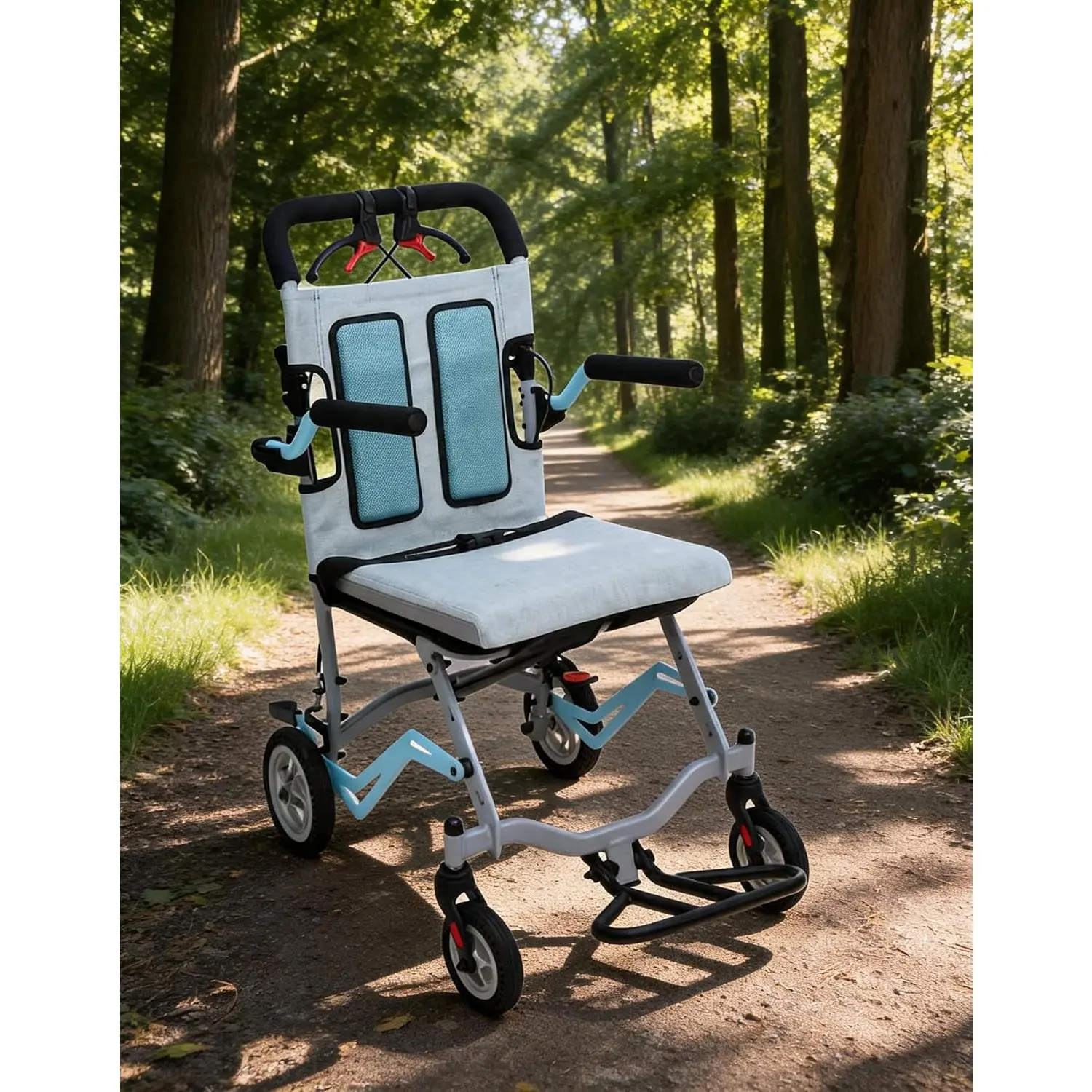 Ultra Lightweight Folding Transport Wheelchair – Portable Durable Aluminum Mobility Aid – Locking Handbrakes, Turn Over-Back Armrests, Swing-Away Footrests, 16 Inch Seat, Easy Travel