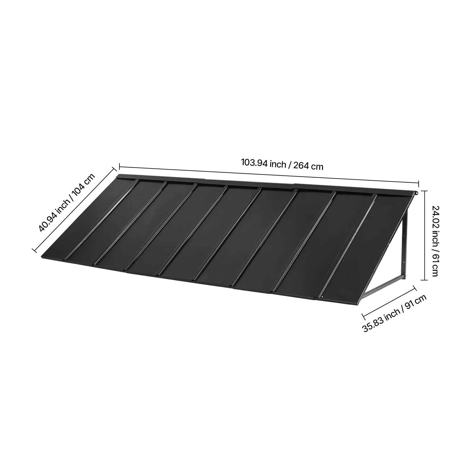 Fixed Metal Awning 104 x 36 in, Window Awning Door Canopy, Stable Triangle Steel Frame Awnings for Doors Exterior Rain, Snow & Sunlight Protection for Door Entrance, Windows, Porches, Balconies