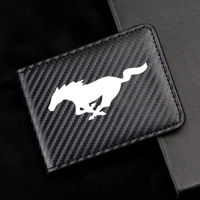 Carbon Fiber Texture License Plate Wallet for Mustang, Holds Driver's License, ID Card, Bank Cards, Cash, Practical Car Gift, Driver License Holder