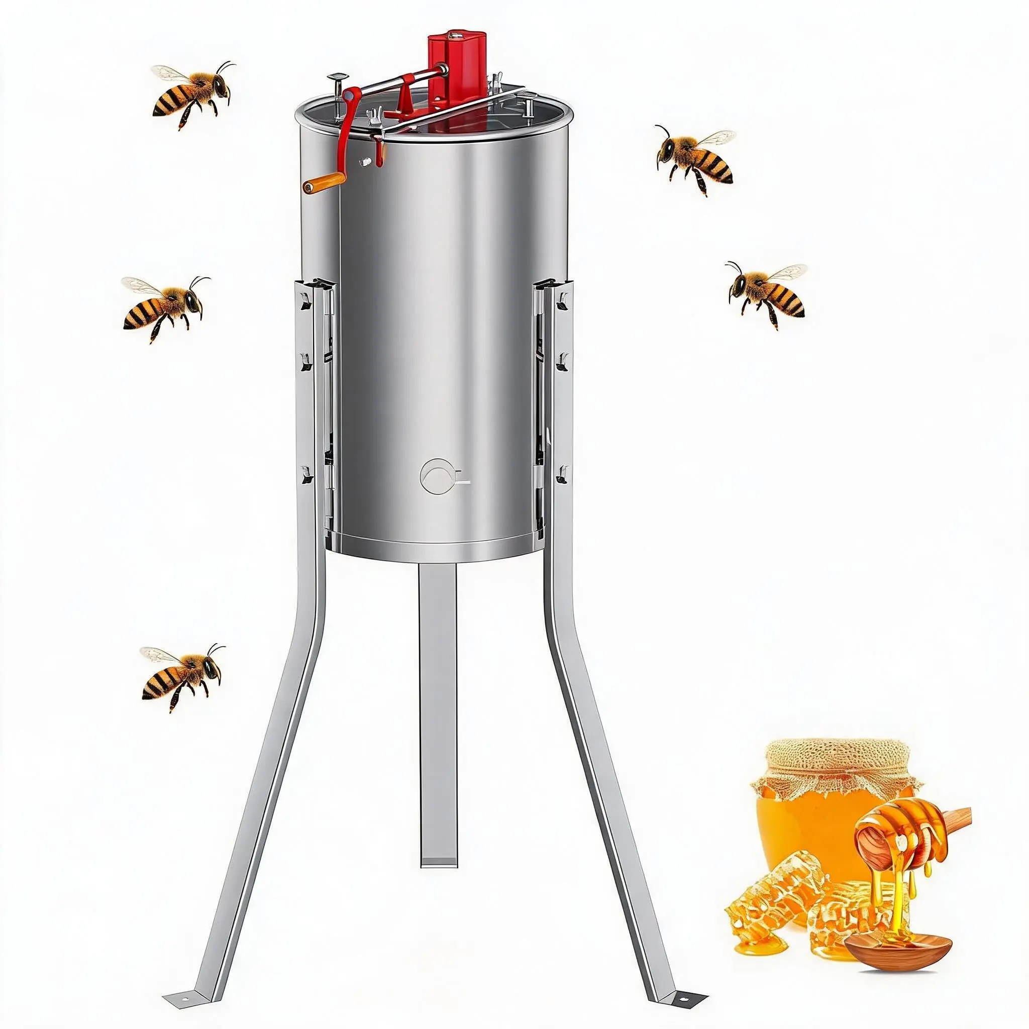 Honey Extractor, Stainless Steel Manual/Electric Honey Extractor with Adjustable Height Stand, Clear Transparent Lid, Beekeeping Equipment for 4 Deep/Medium/Shallow Frames, Beekeeping Supplies,Multiple Sizes