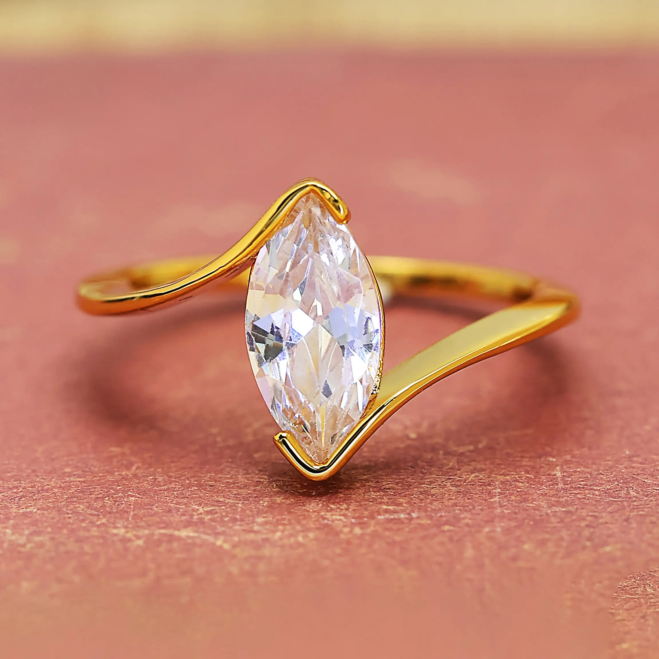 Women's Luxury Golden-Tone Marquise Cut Engagement Ring - Twisted Band Promise Ring, Costume Jewelry Gift for Valentine's Day & Special Occasions, Rings For Women