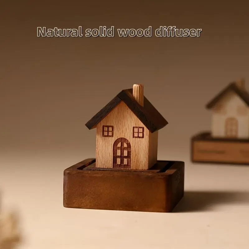 Solid Wood Fragrance Diffuser - Decorative Log Cabin House Shape, Cordless, No Fire, Antistress Scented Oil, All Seasons Home Decor & Car Accessory