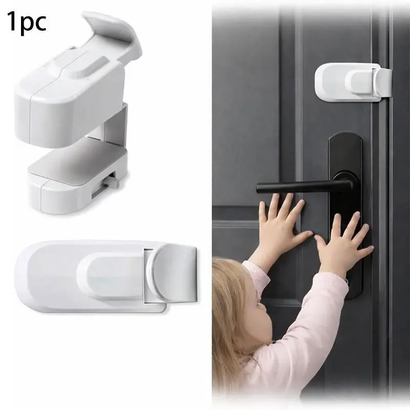 No-Drill Button Safety Lock, Universal Door Handle Fit, Childproof Anti-Jamming, Bedroom Round Handle Compatible, Secure Room Protection