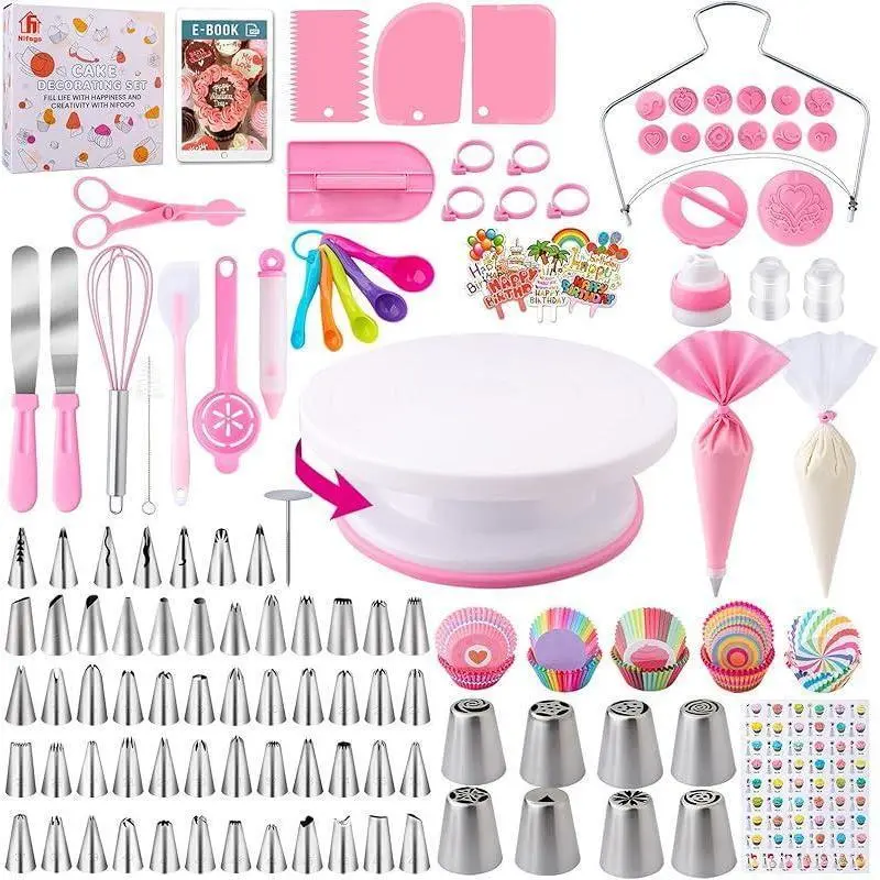 Cake Decorating Supplies Kit Tools 356pcs, Nifogo Baking Accessories with Cake Turntable, Pastry Piping Bag, Piping Icing Tips for Beginners