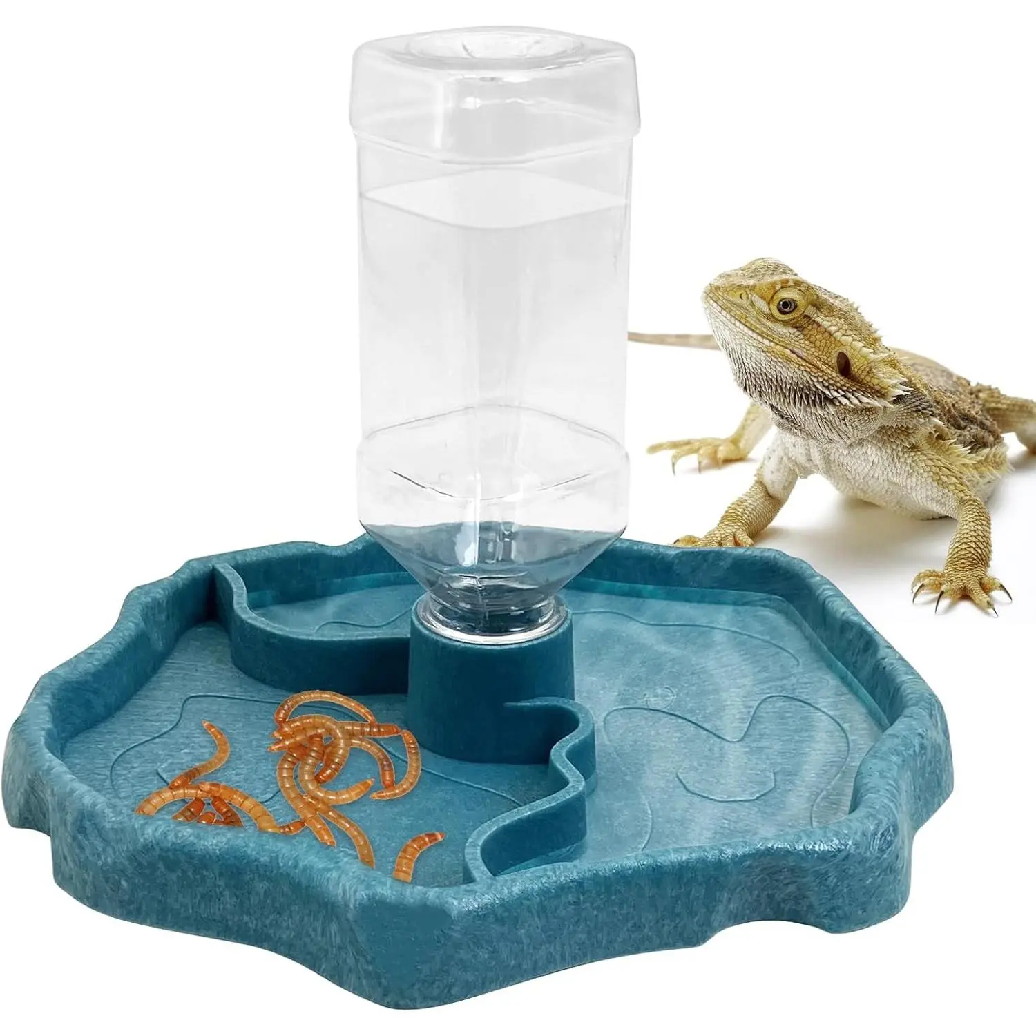 9oz Bottle-Shape Reptile Automatic Waterer & Feeder, Pet Dispenser Bowl for Lizard & Tortoise