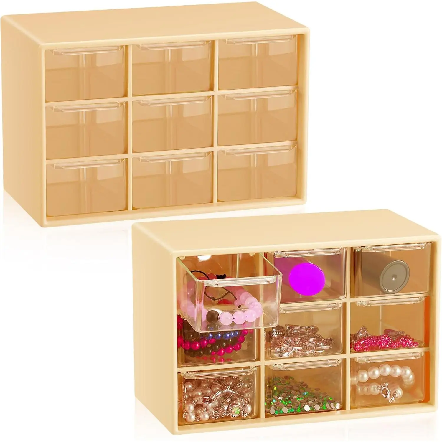 2 count Mini Storage Drawers with 9 Clear Drawers,Yellow