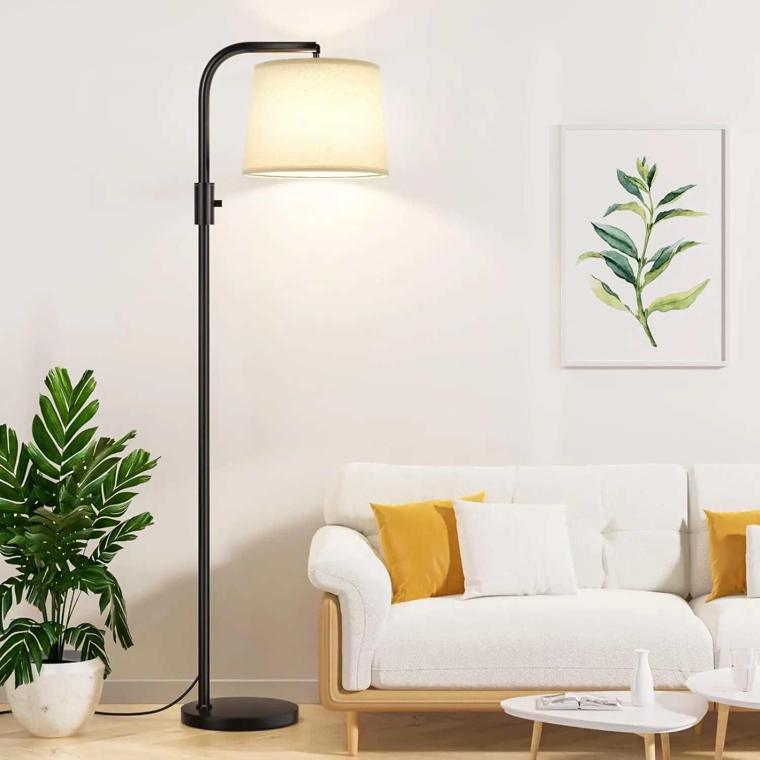 Modern Fully Dimmable Floor Lamp with 9W Bright LED Bulb, Screw-Fixed Metal Frame, Adjustable Head, Rotary Switch for Living Room, Indoor Crafting Use, Standing Lamp