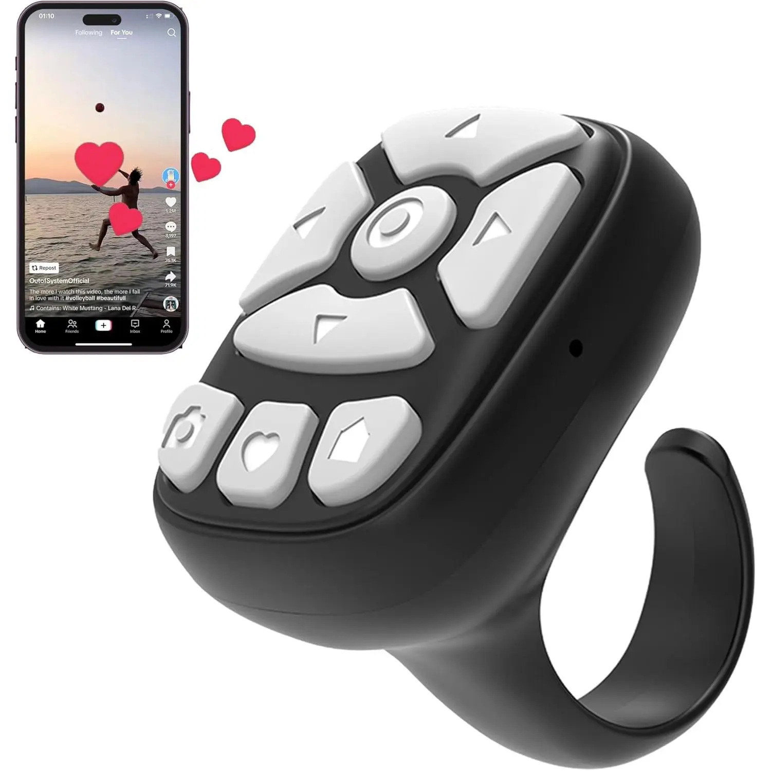 Scrolling Ring Remote Control Accessories - Lightweight Ergonomic Bluetooth Page Turner, Portable Camera Shutter for iPhone & Android (Ideal for TikTok & Reels)