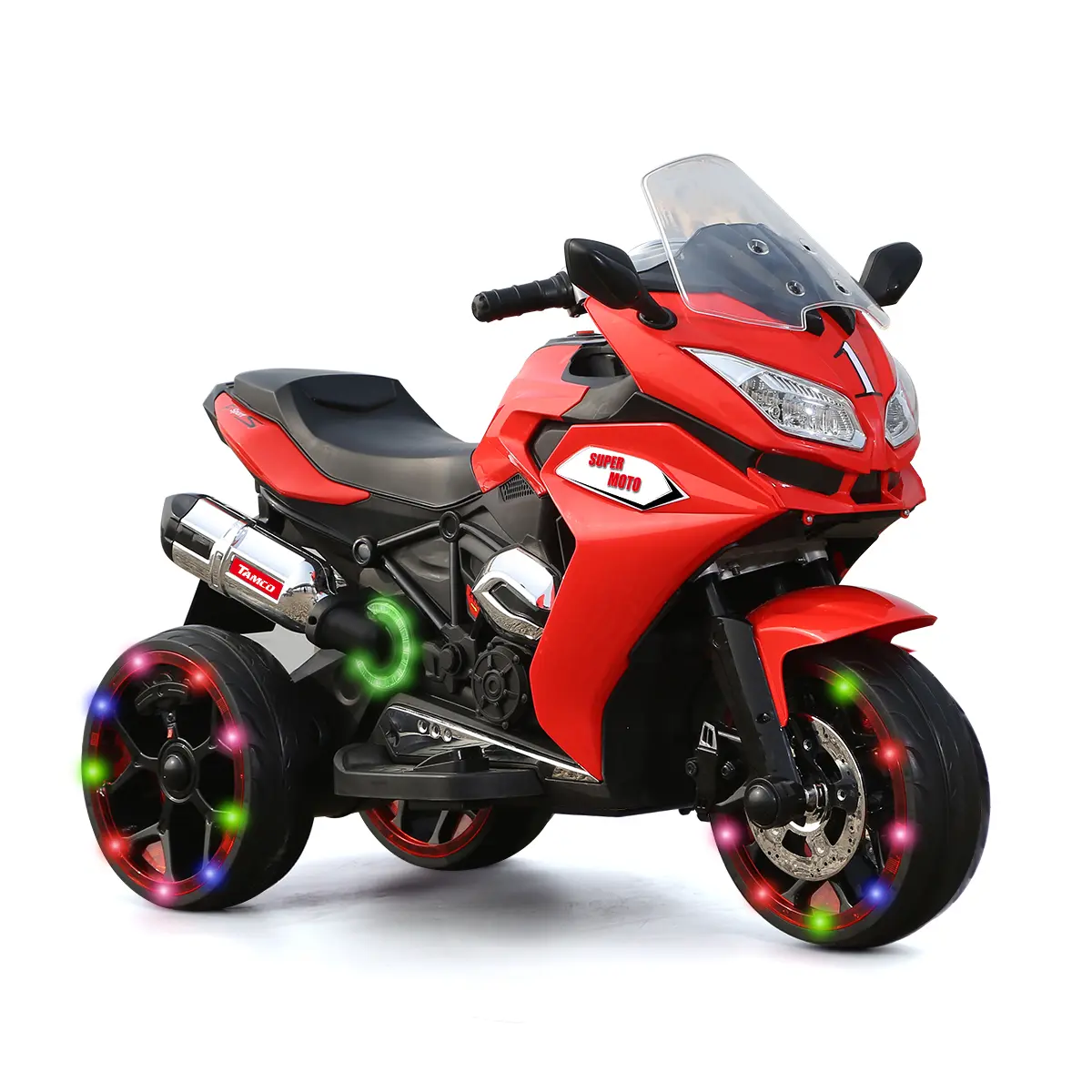 Unisex 12V Battery-Powered Kids Electric Tricycle Mini Motorcycle Toy - Plastic Outdoor Play Transport, Full-Body LED Lights, Wireless MP3 Music & Phone Connection, 66lb Load Cap, 1.8-3.2 MPH Speed, Easy Assembly for 4-6 Yrs Old Toddlers