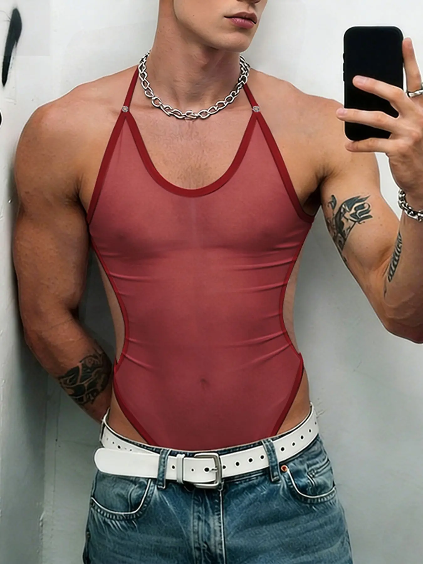 INCERUN Men's Casual Fashion Romper Jumpsuit, Transparent Hollow Out Thin Straps, Perfect for Parties and Gatherings, Stylish and Comfortable