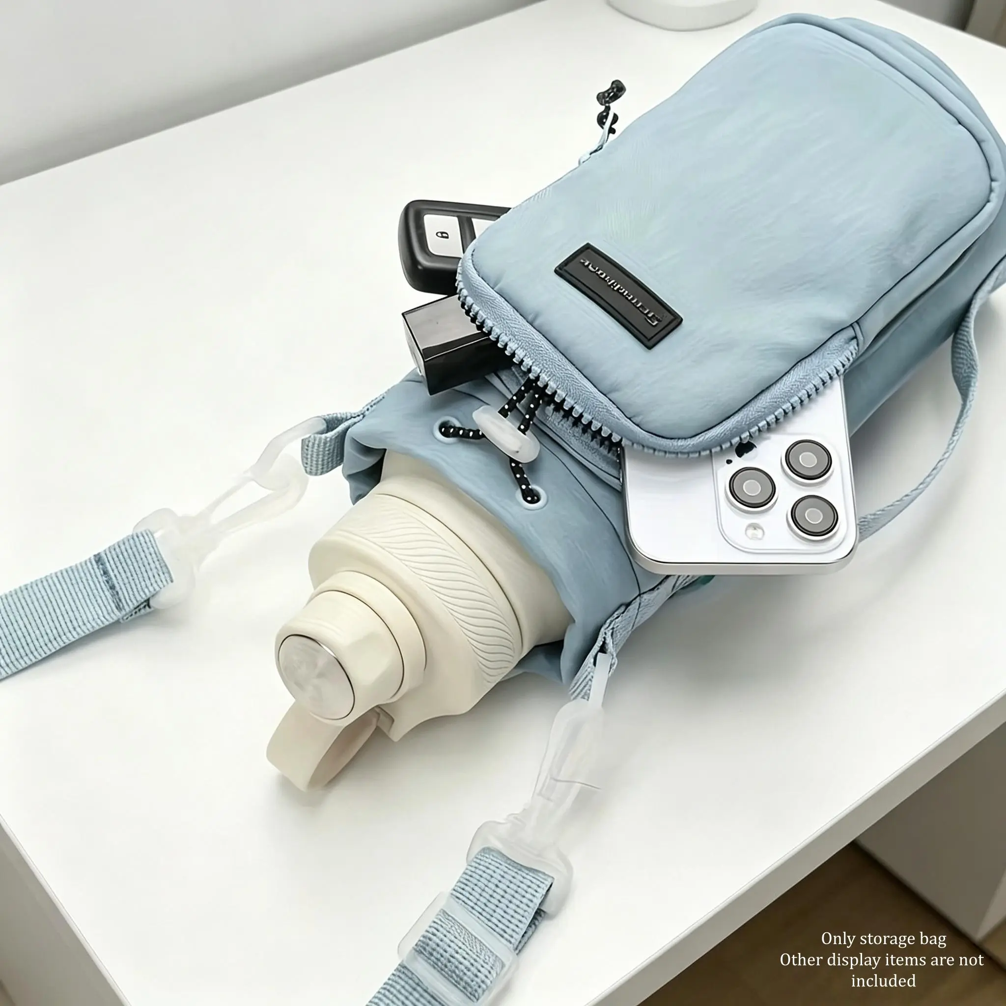 Water Bottle Bag Crossbody Holder for Walking Hiking Insulated Carrier Purse with Adjustable Strap Outdoor Cup Insulation Bag