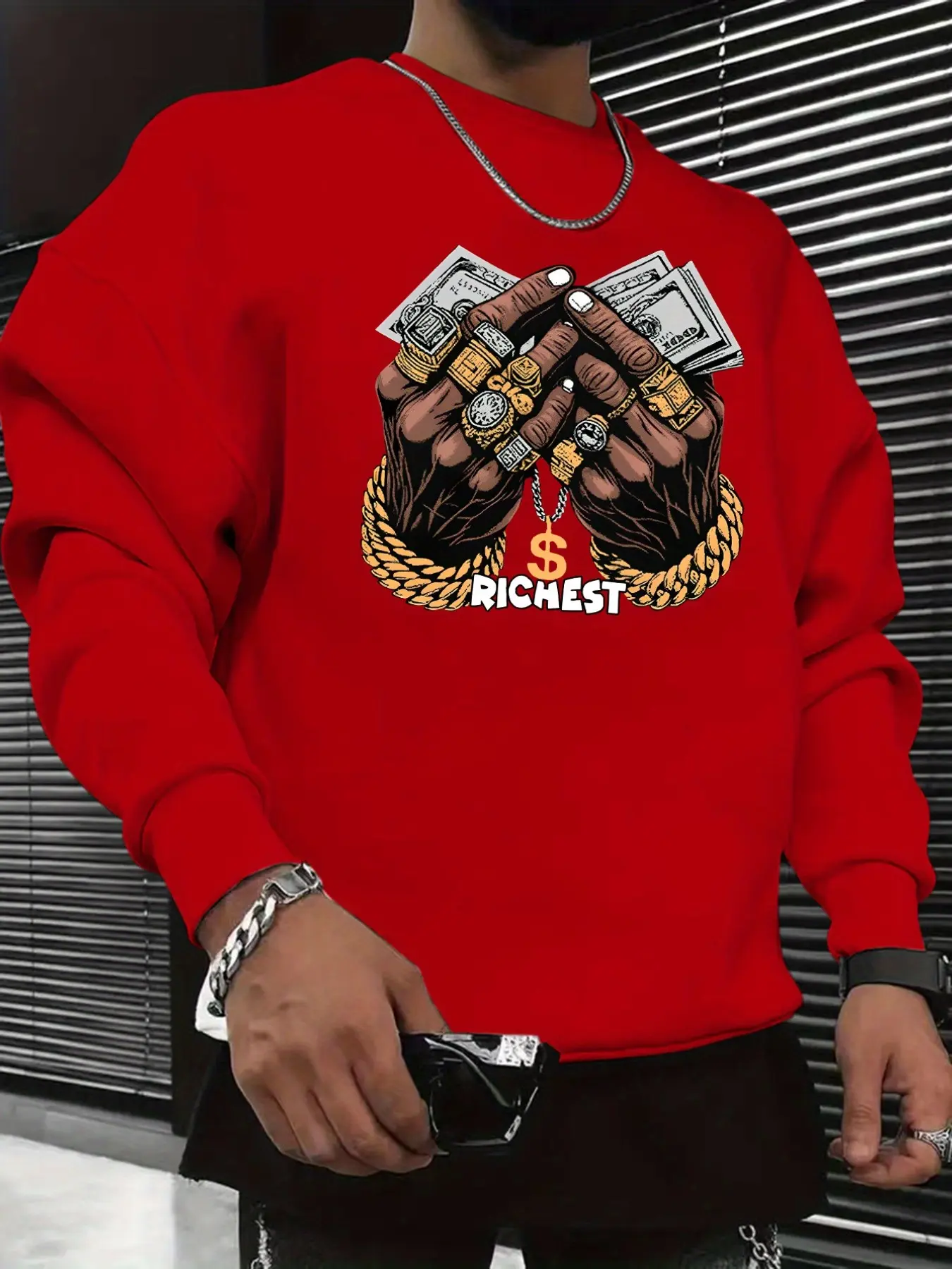 Men's Casual Fashion Printed Sweatshirt, Casual Cozy Sweatshirt, Long Sleeve Round Neck Pullover, Spring & Fall Outerwear, Fitted Style Unlined Top