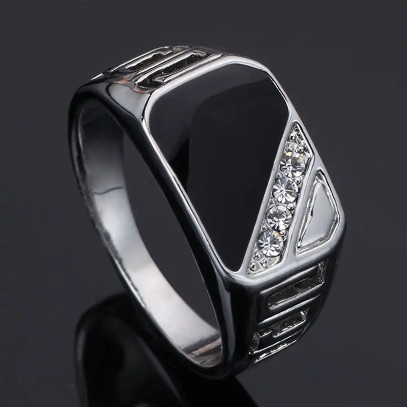 Men's Alloy Metal Square Classic Band Ring with Zircon Inlay, Fashion Jewelry for Party Wear & Daily Use, Rings, Fashion Ring