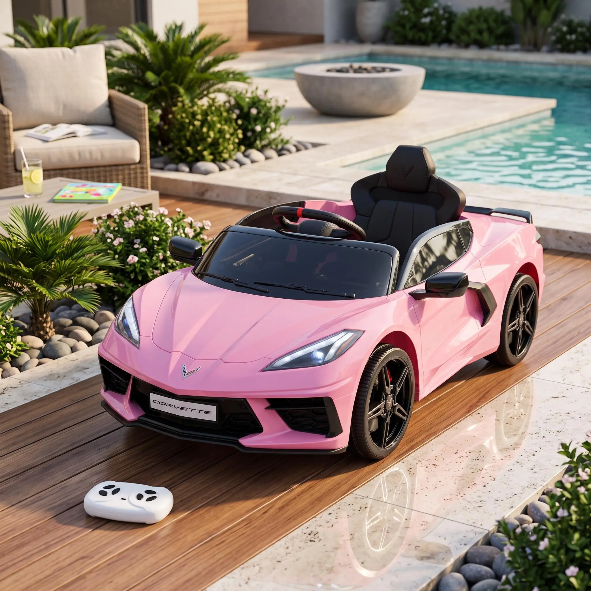 【IdealHouse】Licensed 12V Sporty Toddler Ride-On Coupe Car with Ride on Wheels, Parent RC Control, Real Visual Dashboard, Bright LED Lights, Built-In Music, Rechargeable Battery, Perfect Gift for Boys/Girls