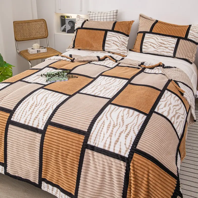 1pc Modern Patchwork Bed Blanket | Soft Lightweight Bedspread Coverlet Throw for Bedroom, Sofa & Couch, All-Season Use, Multiple Sizes