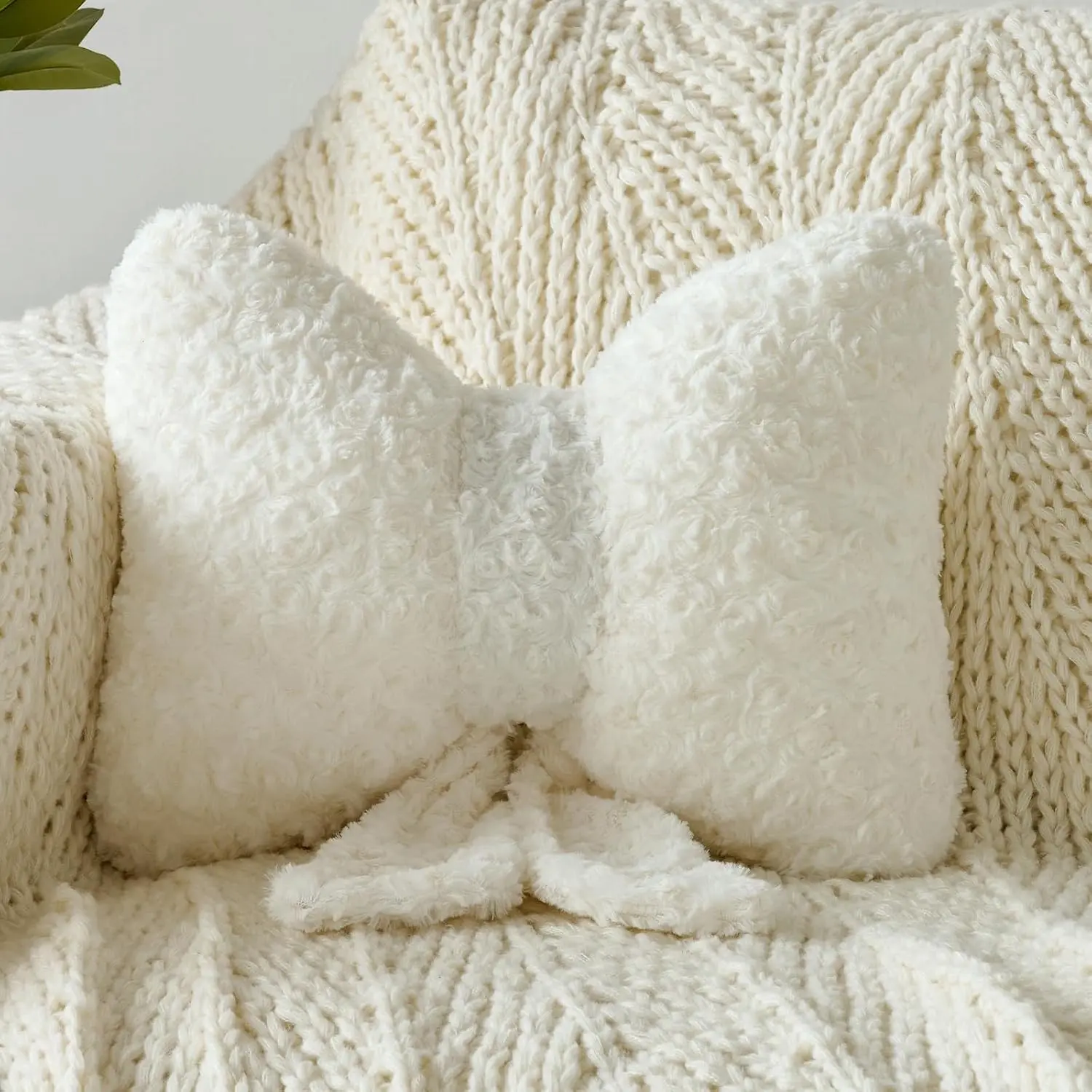 Bow Pillow, Decorative Bow Pillows with Soft Plush for Couch Bed, Bow Shaped Throw Pillow Room Decor for Bedroom, Bow Decorative Pillow for Living Room (White, Large-16 Inches)