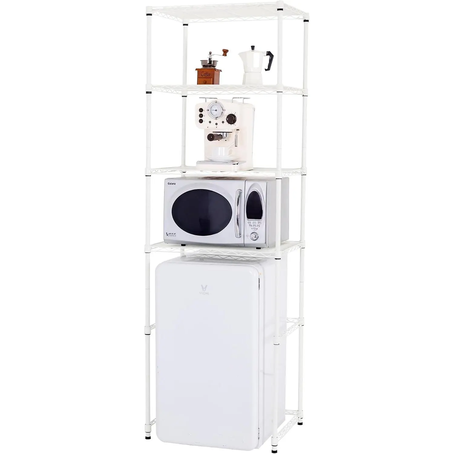 4 Tier Mini Fridge Shelf with Storage for Dorm, White | Mini Fridge Storage Shelf, Microwave Stand, Adjustable Height Organizer, For Dorm, For Kitchen