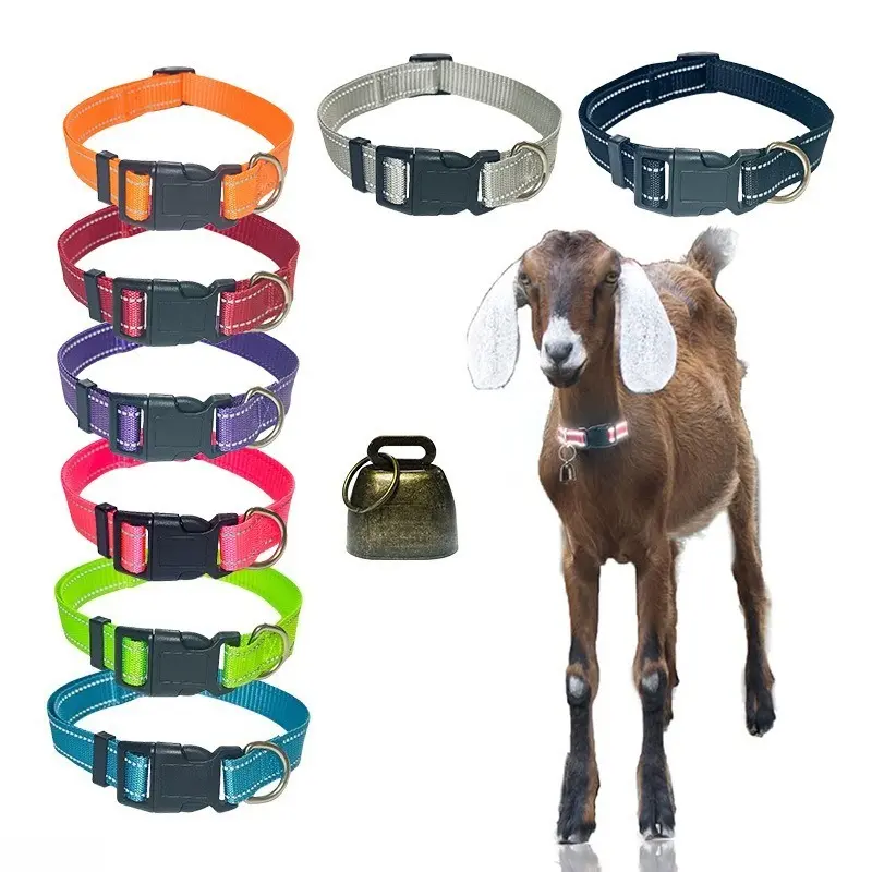 2-Pack High-Visibility Pet Collar for Goats & Puppies, Colorful Polyester Outdoor Neck Strap with Adjustable Snap Buckle & Removable Bell, Anti-Lost, Visibility Aid