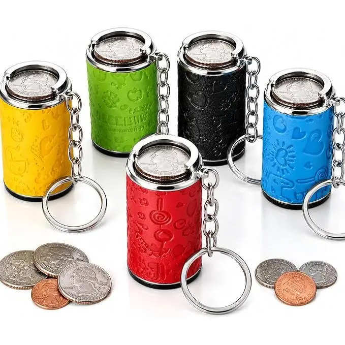 Mini Coin Storage Keychain, Mini Coin Bank Keychain For Quarters, 2-In-1 Portable Coin Holder, With Secure Snap Closure