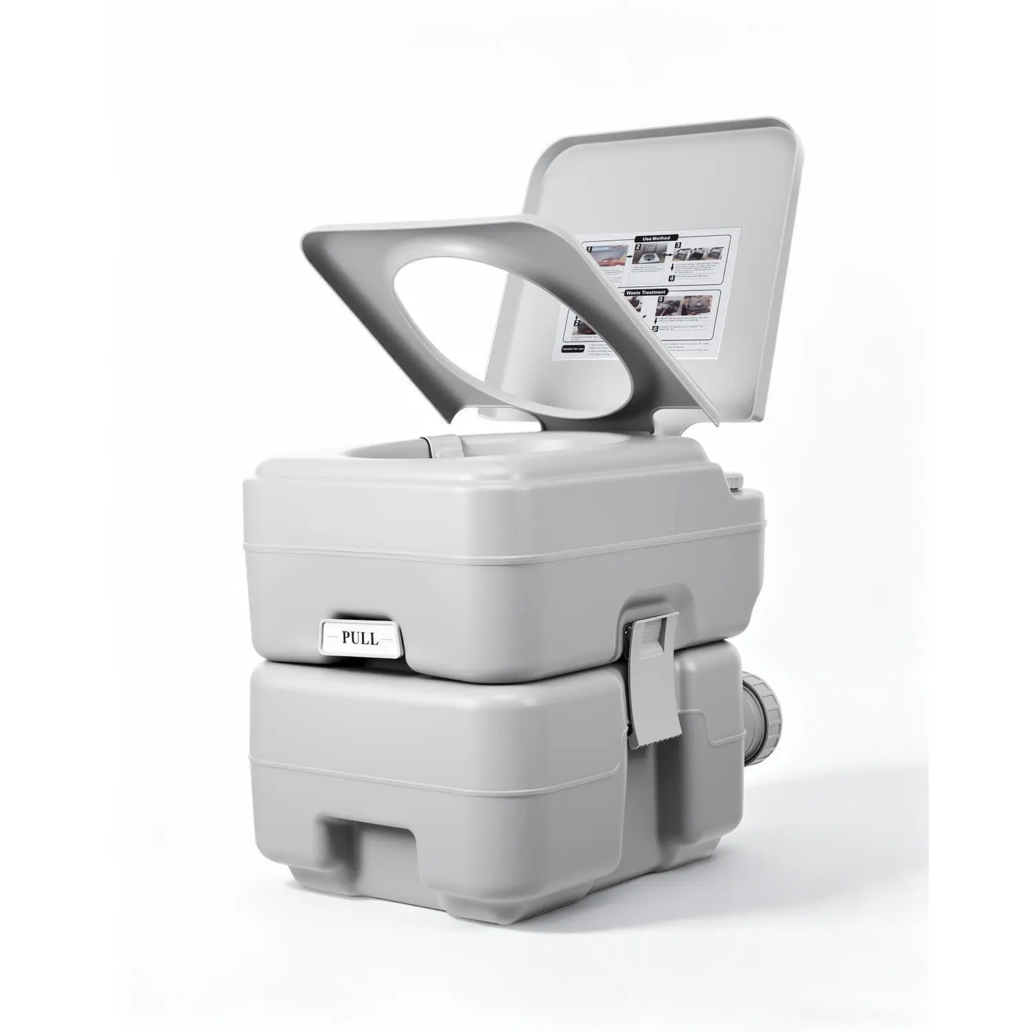 Compact Portable RV Toilet - Home Improvement Bathroom Fixture with T-Outlet Water, Pressurized Push-Button Flush, 5.3 Gal Detachable Waste Tank, 3.2 Gal Flush Tank, Level Meter - Ideal for Camping, Boating
