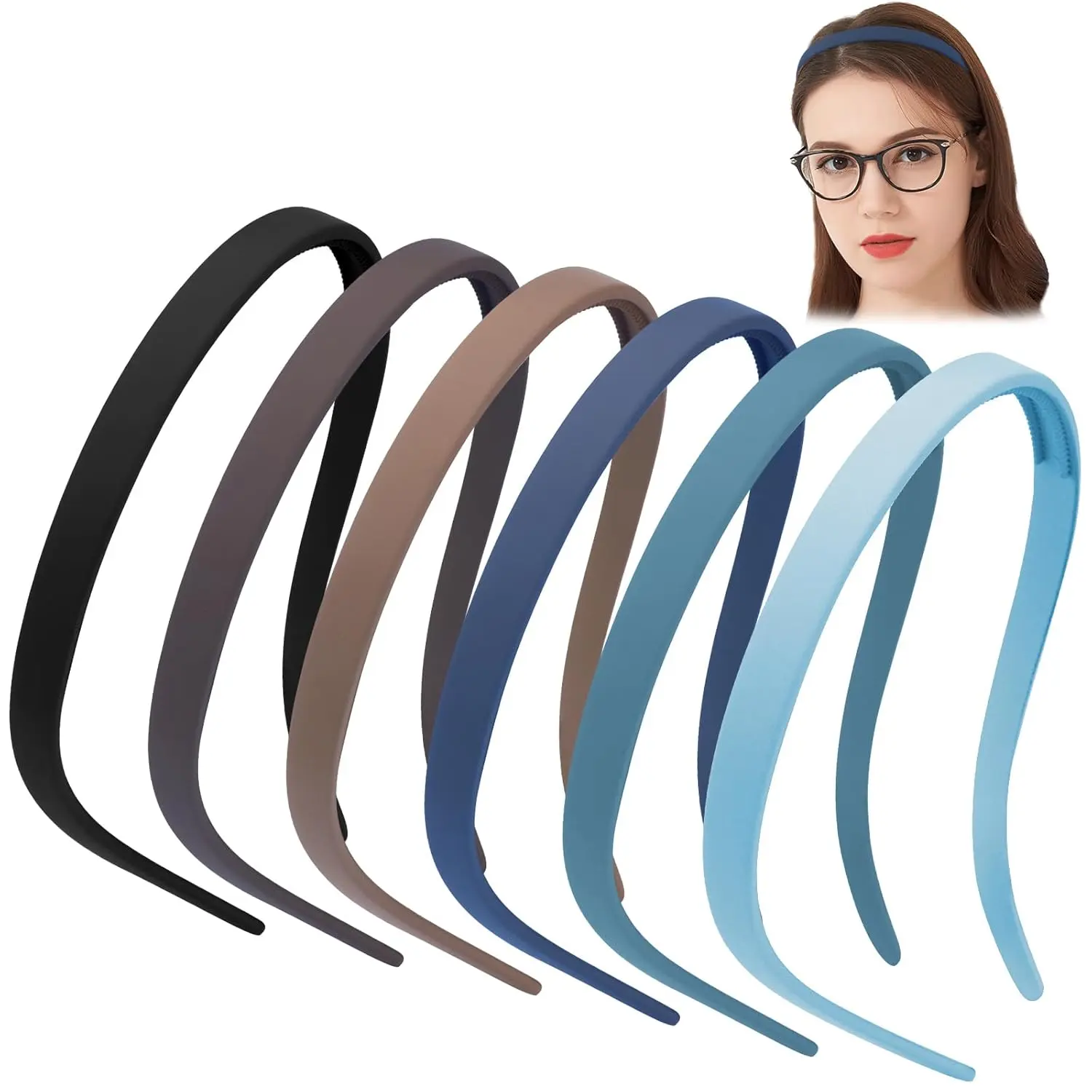 6-Pack Square Sunglasses Headbands for Women & Girls, Plastic 1-Size No-Pressure Fit for Glasses Wearers, Non-Slip for Daily Use, One Size