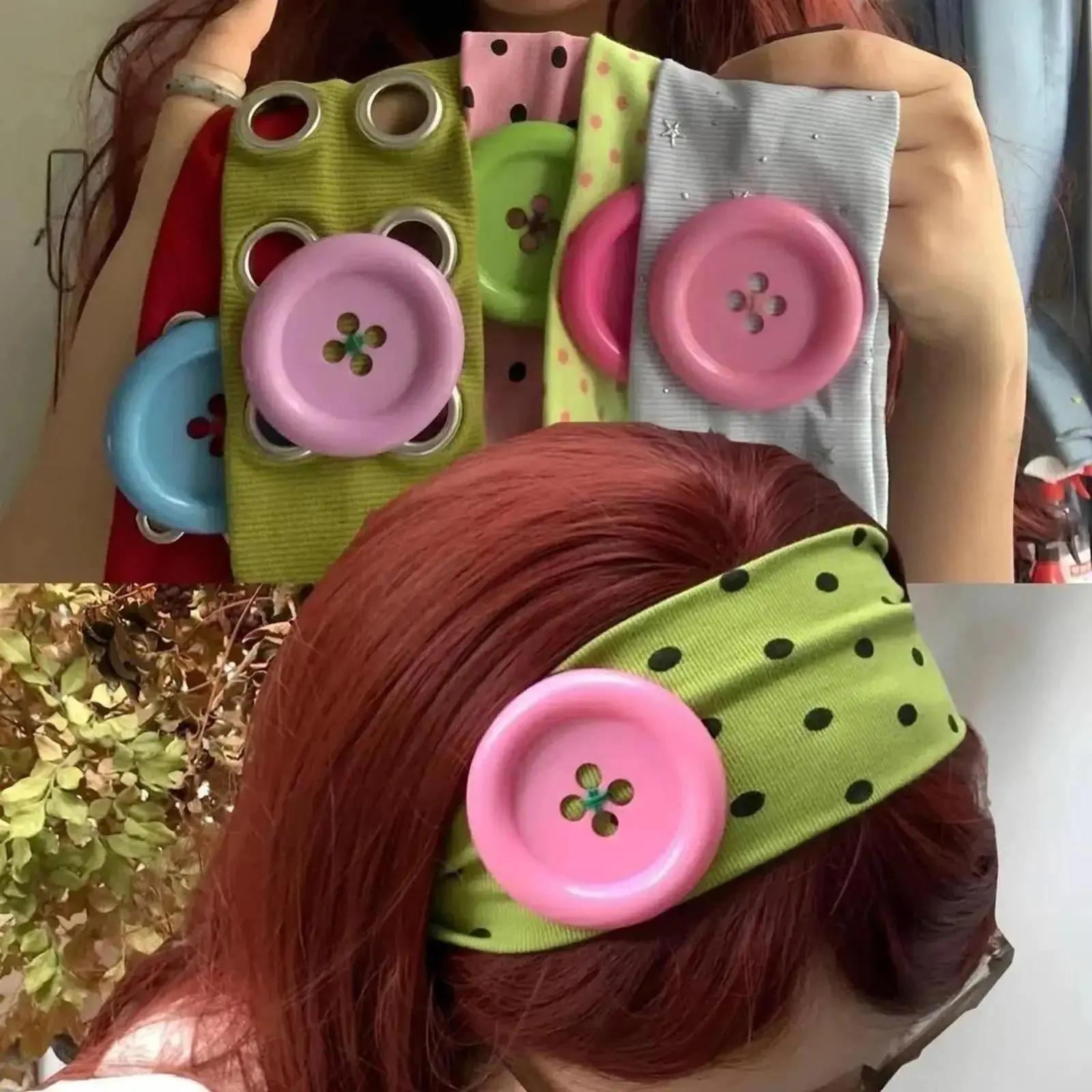 Women’s Summer Wide Elastic Headband, Colorful Large Button Wave Dot Hairband, Korean Ins Y2K Retro Style Fashion Hair Accessories for Daily Wear
