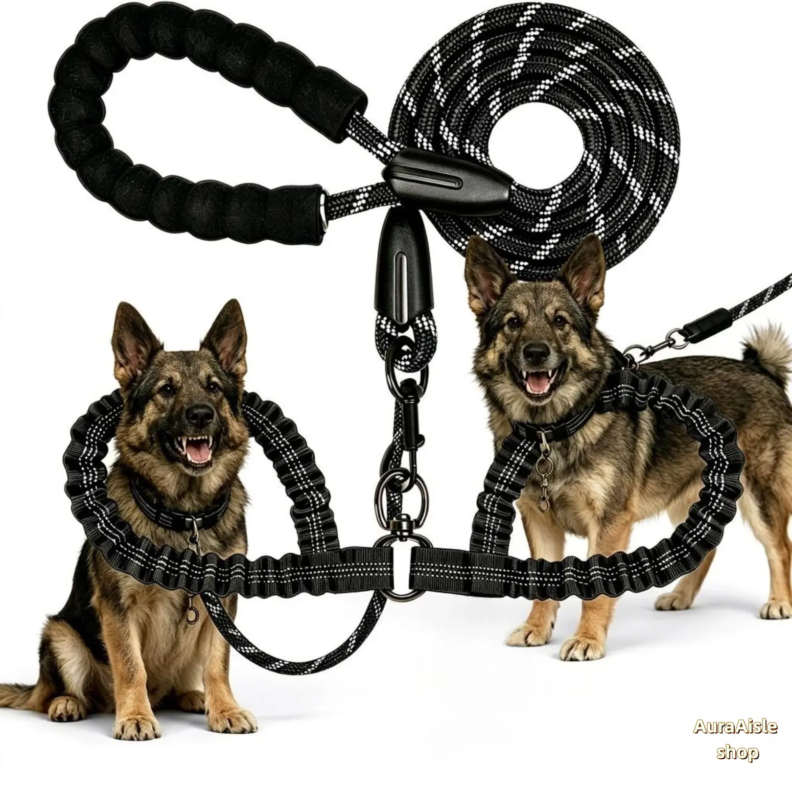 iYoShop Dual Dog Leash, Double Dog Leash, 360 Swivel No Tangle Walking Leash, Shock Absorbing Bungee for Two Dogs