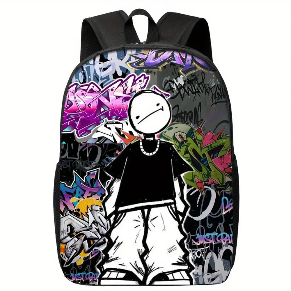 Street Graffiti Stick Figure Hip Hop Backpack, Colorful Urban Street Art 600D Oxford 15in Laptop Bookbag For Men Teens Skater Streetwear School Travel Daypack Gift