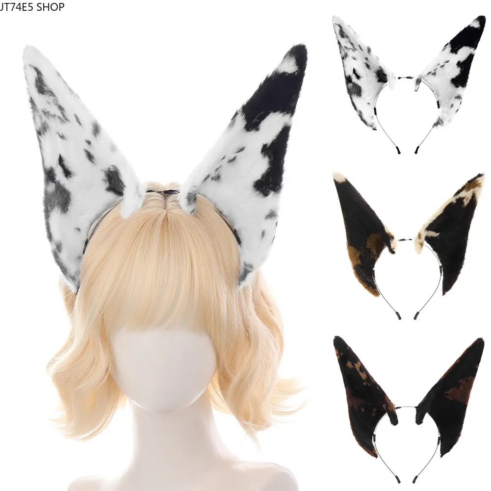 Plush Animal Ears Headband with Lifelike Doberman & Spotted Wolf Design, Handmade Upright Ears Prop, Cosplay Accessories for Halloween & Comic-Con