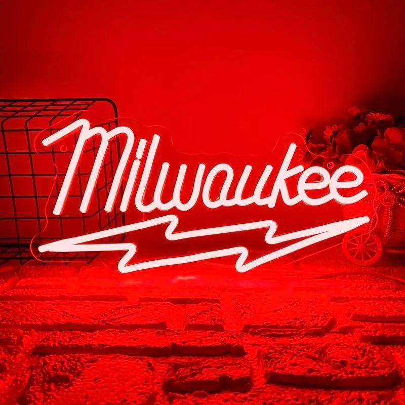 Milwaukee LED Neon Light, Led Neon Sign, Wall Decor Art Atmosphere Lamp, USB Powered Dimmable, Garage Workshop Decoration, Men's Gift