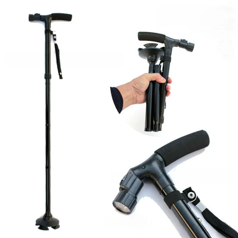 Angle-Adjustable LED Light up Walking Cane-Aluminum Alloy,Foldable Lightweight Heavy-Duty, Height-Adjustable, Sweat-Absorbent Anti-Slip Handle, Large Non-Slip Footpad for Seniors,durable walking stick,Ergonomic Walking Pole for Eldly,Home use,Hiking Stick