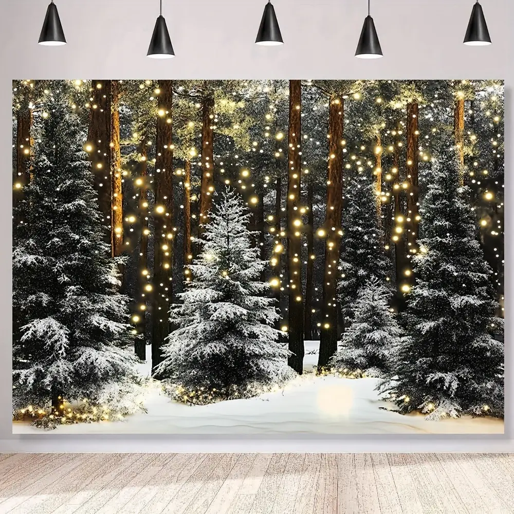 Winter Snow Forest Christmas Photography Backdrop | 2D Flat Banner | Single-Sided Polyester | Metal Grommets for Easy Hanging