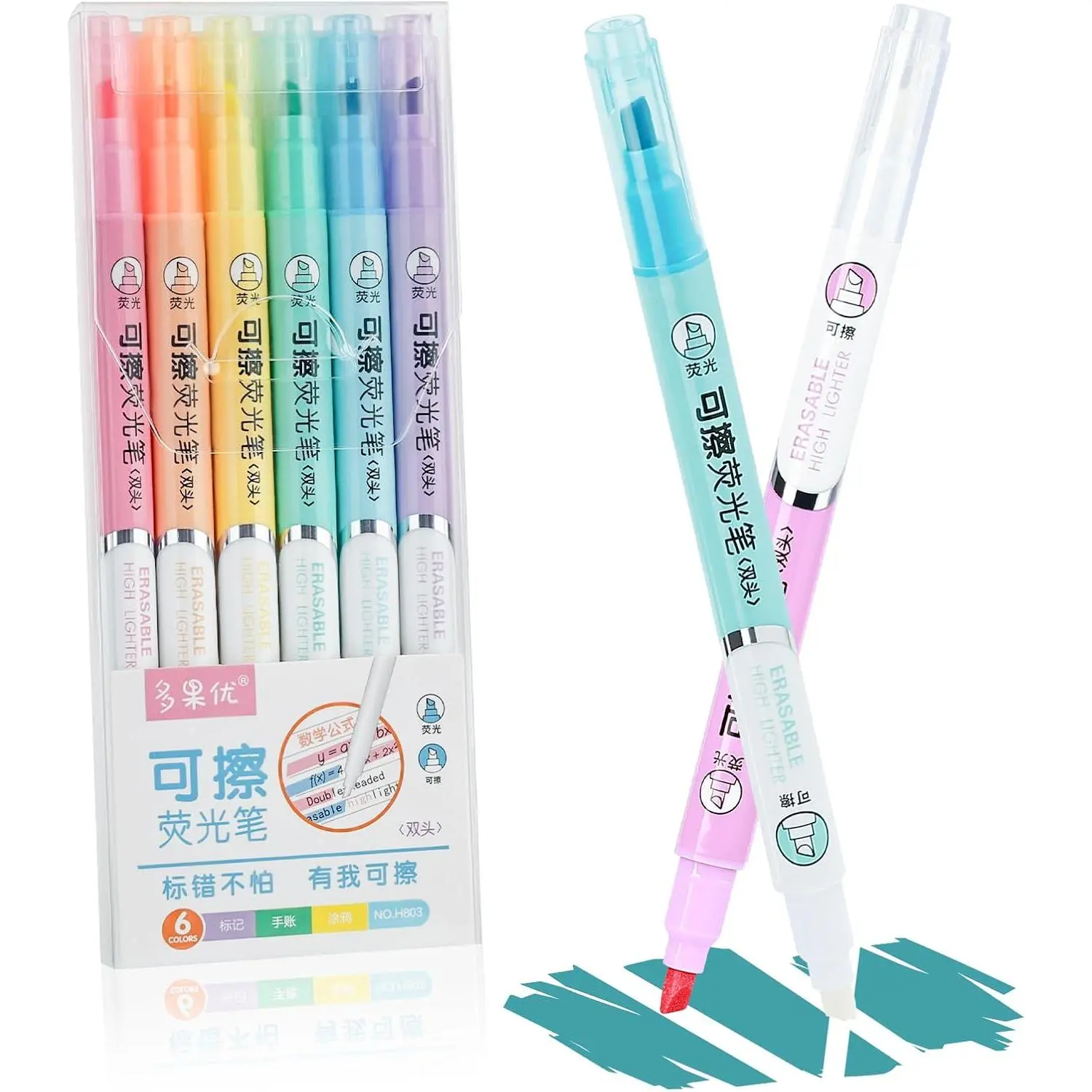 6 count Erasable Highlighters,  Tip  Colors Marker Pens | Pastel Erasable  Highlighters, No Bleed Aesthetic Highlighters for , Journaling, School Office Supplies