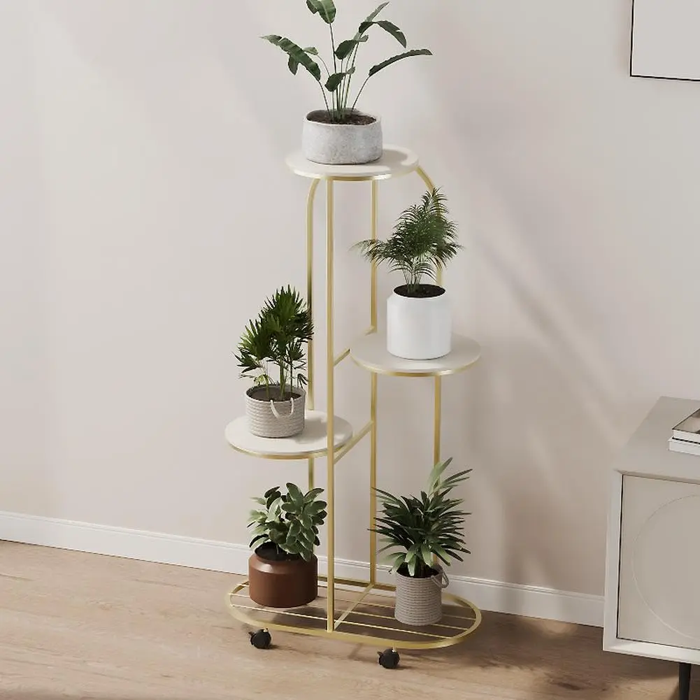 GARVEEMetal flower rack, 5 levels, plant rack, multi-layer flower stand, plant stand, flower bench, flower ladder, plant ladder, standing rack for indoor and outdoor use, gold, 104 cm