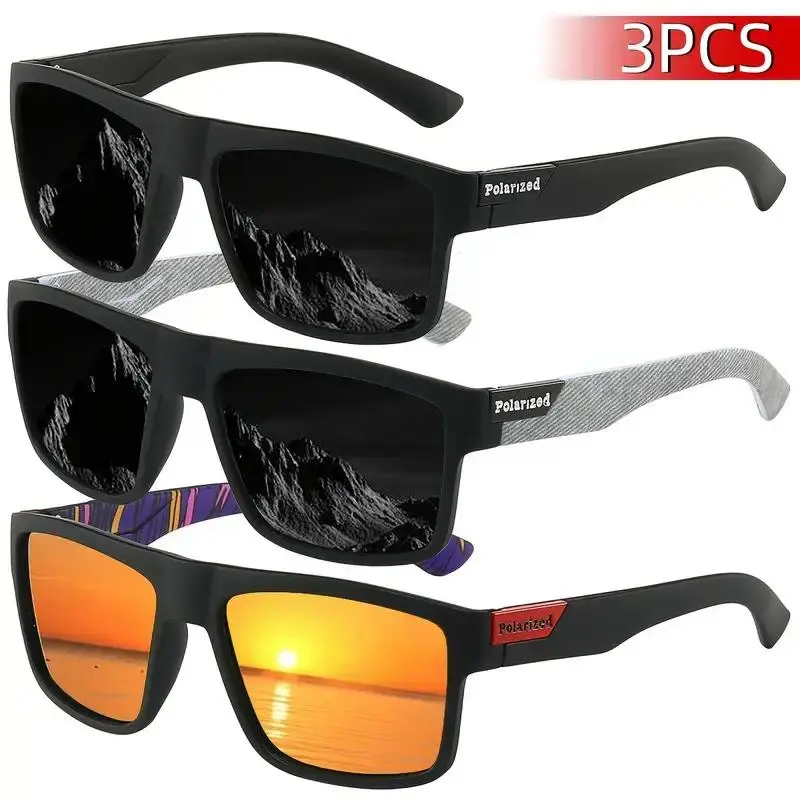 3-Pack Men's Polarized Sunglasses - UV400 Protection Square Frame Eyewear With Mirror & Smoke Lenses, Anti-Glare Value Bundle For Driving, Fishing, Outdoor Sports & Beach Outfits