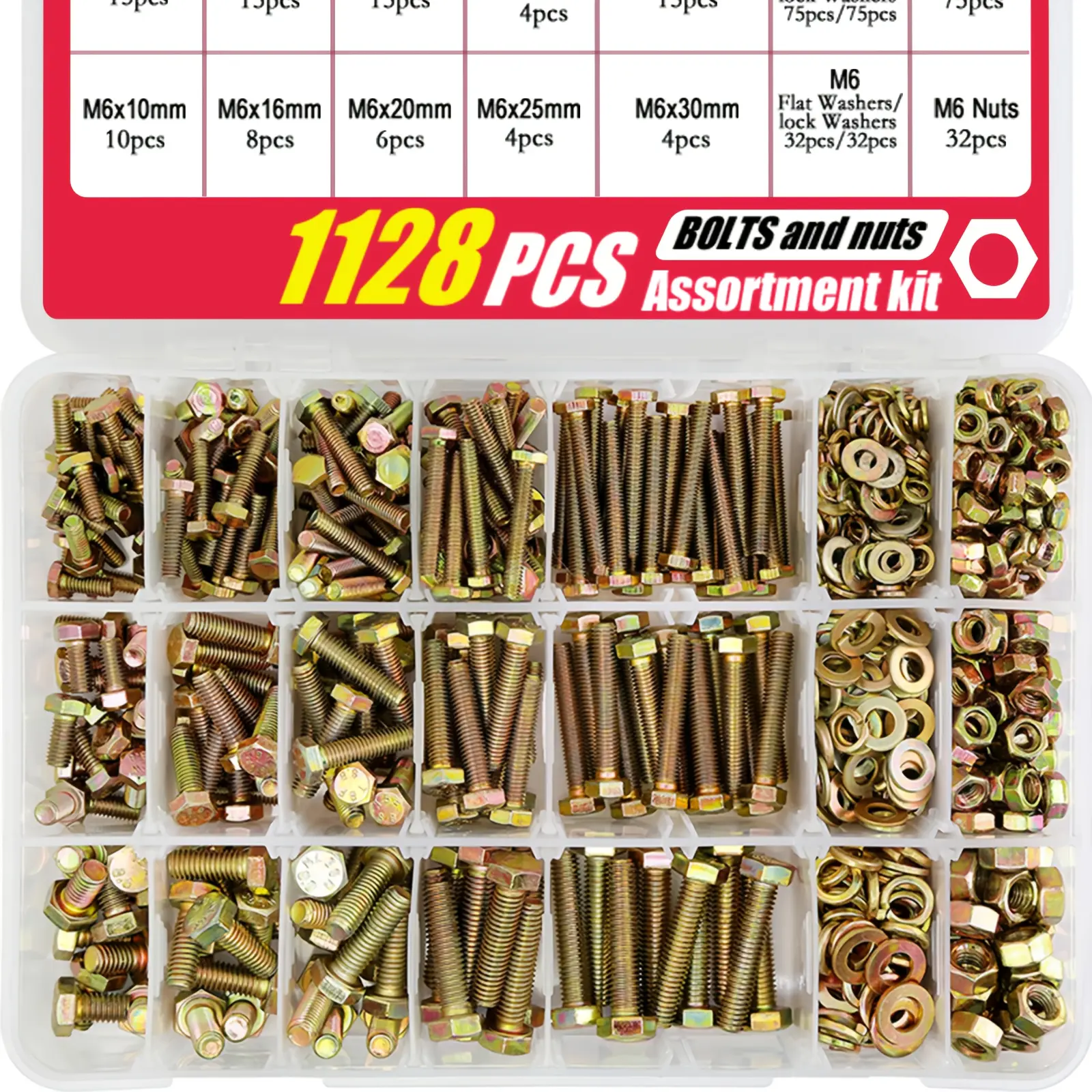 1128-Piece 8.8 Class Metric Bolts Nuts Washers Set - Large Assortment of M4-M6 Millimeter Fastener Combination Kit for Hardware Projects