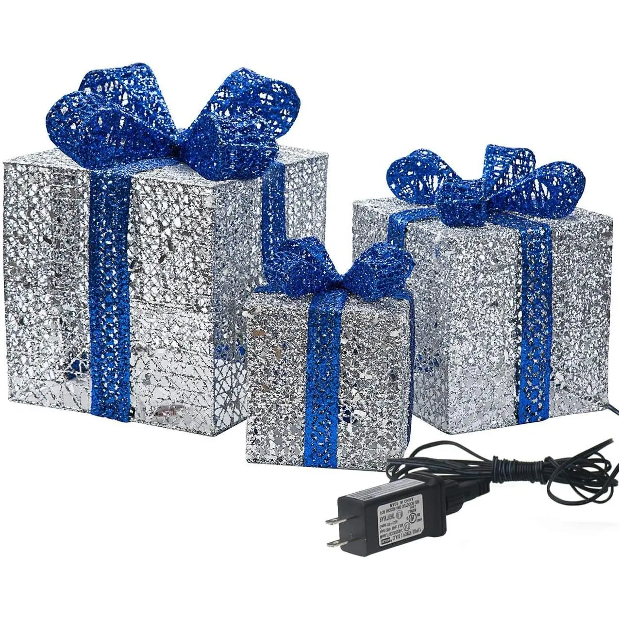 3 count Christmas Lighted  Boxes Decor 7.5"/5.9"/4.7"  | Christmas Lighted  Boxes with Plug for Xmas Weddings Yard  Holiday Art Decorations Light Up Presents Christmas Decor