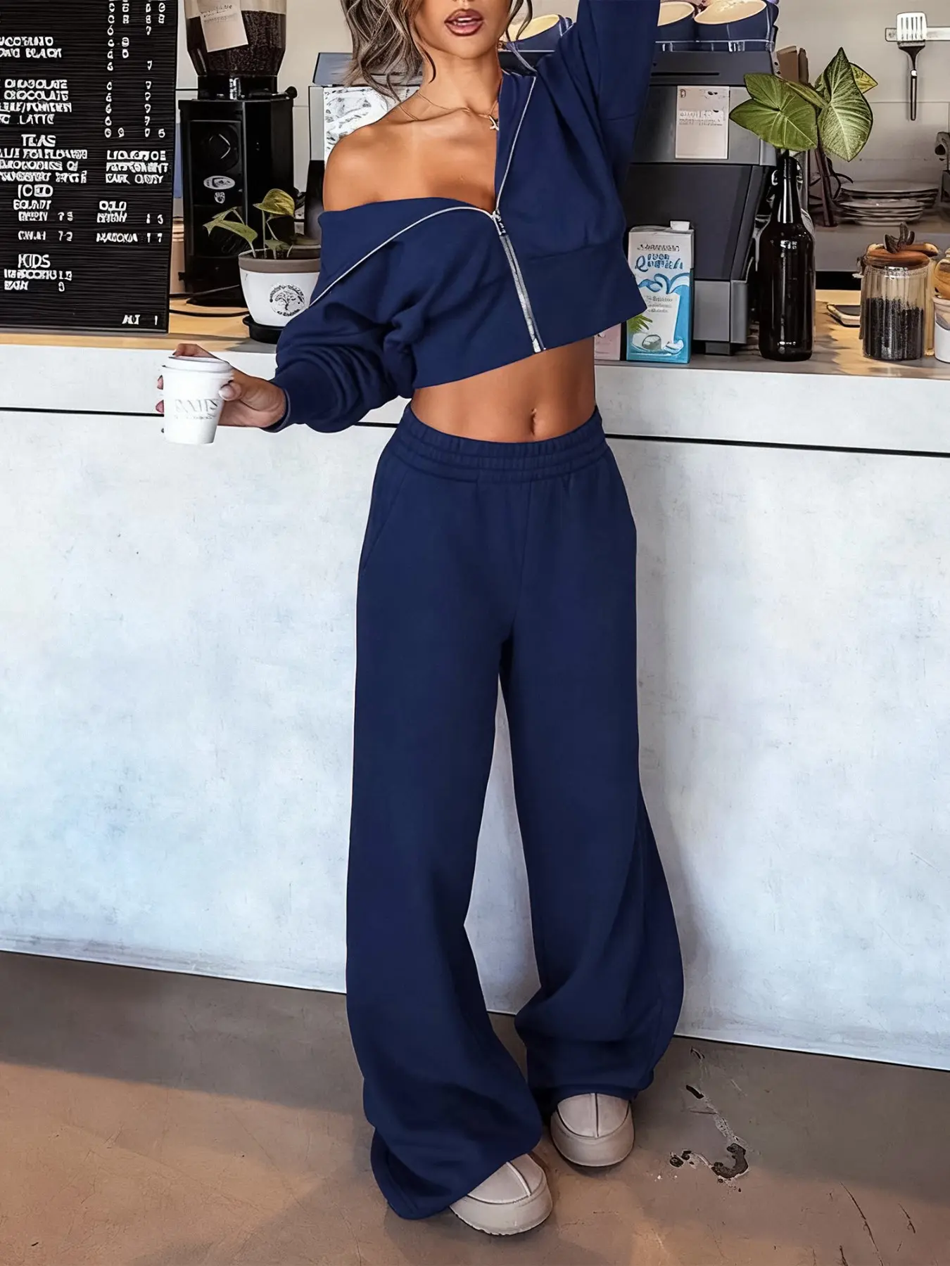 Women Croped Hoodie & Pants 2 Piece Set Casual Sweatsuit Sexy Street Wear Daily Outift Tracksuit Set Casual Sweatsuits Set