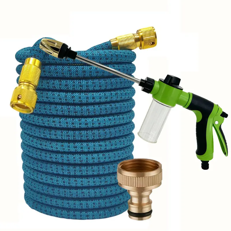 Expandable Garden Hose With Long Wand Foam Soap Sprayer Gun Brass Connectors Flexible Retractable Water Hose For Car Wash Outdoor Garden Hose Durable Garden Hose Expanding Hose