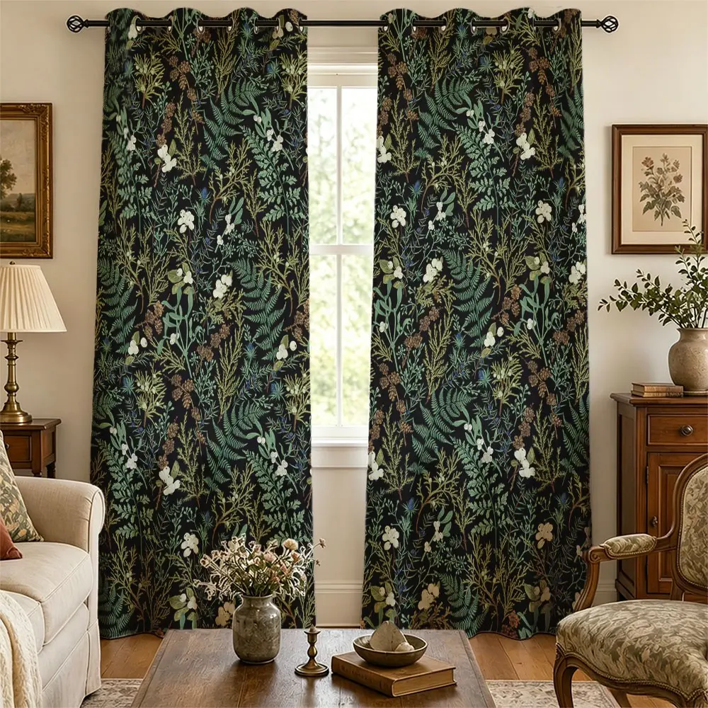 84 inch long bedroom with fern and leaf design insulation window curtain, Curtains Black Out, Blackout Window Cover, protecting privacy, suitable for living room, bedroom - Classic home decoration blackout curtain - (2 panels, W84in x L84in)