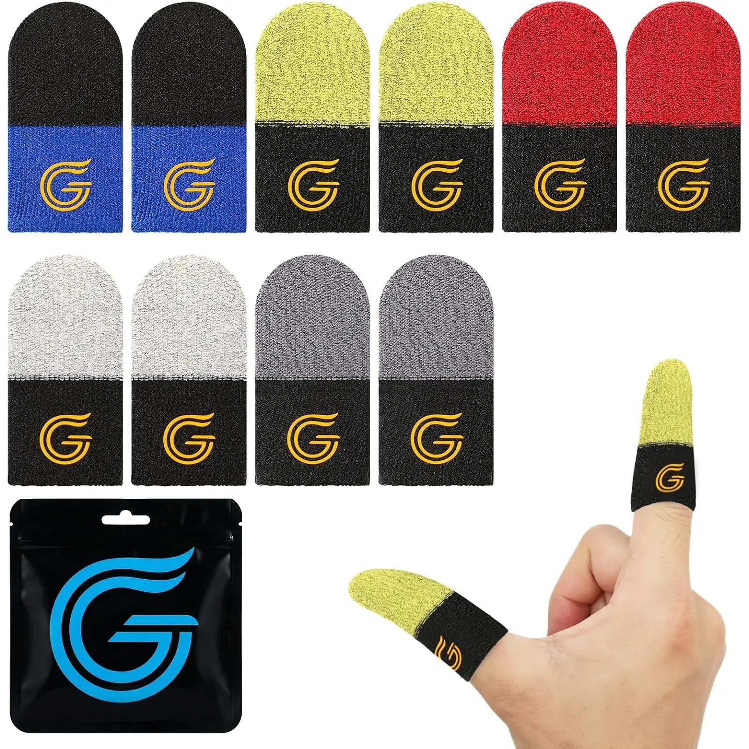 10-Pack Carbon Fiber Gaming Finger Sleeves, Mobile Gaming Finger Sleeves for Sweaty Hands, High Sensitivity Touchscreen Finger Sleeves for PUBG/COD Mobile/FPS , Anti-Slip & Breathable